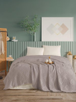 Вафельное пике - покрывало Nil Home Perla Diamond stone 220x240 см серо - бежевое