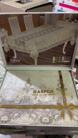 Велюровая скатерть Haspen Zuhre 160x220 см с гипюром бежевая