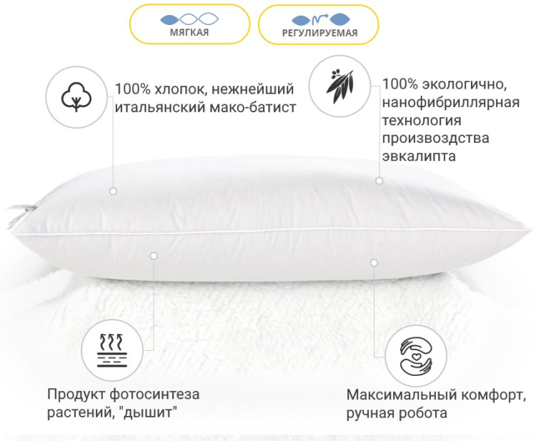 Подушка антиалергенна з Евкаліптом Mirson Luxury Exclusive 60x60 см, №1280 м'яка