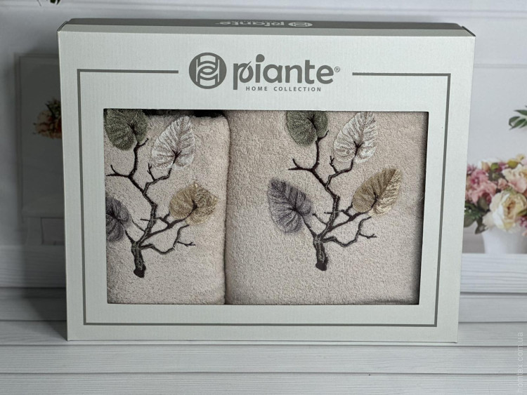 Набор махровых полотенец Piante Home из двух штук 50х90+70х140 см с вышивкой модель 16