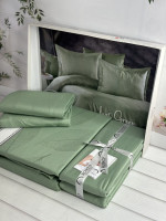 Постельное белье сатин - жаккард Romeo Home Leaf green евро