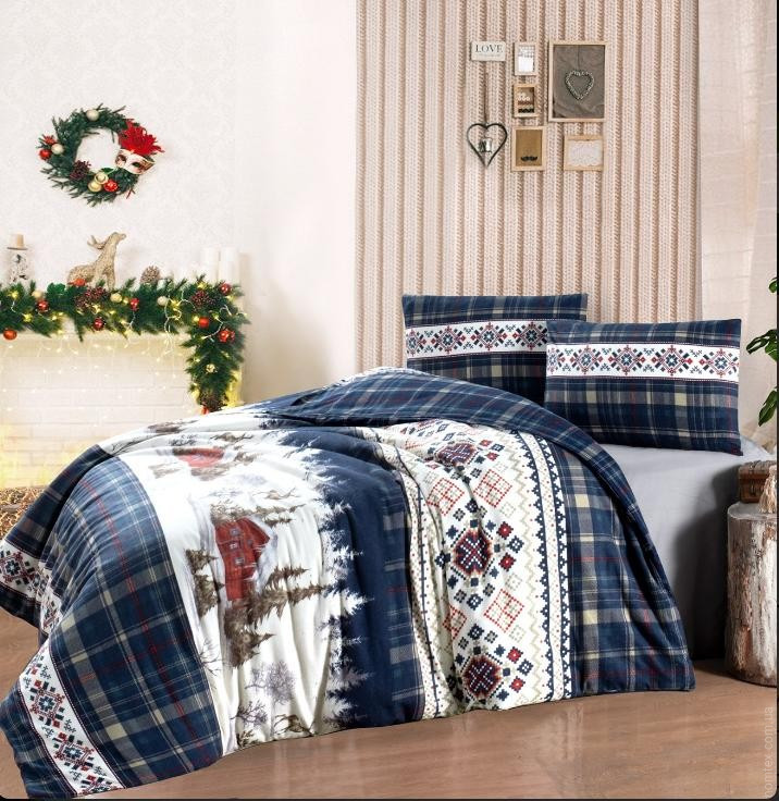 Постельное белье First Choice Фланель natura navy blue евро