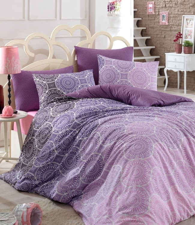 Комплект постельного белья Zugo Home ранфорс Colin V1 mor евро фиолетовый