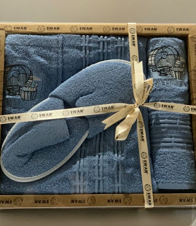 Мужской набор для сауны Swan (юбка, полотенце, тапочки) голубой