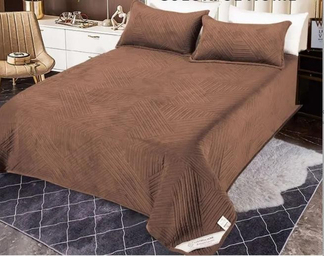 Покрывало велюровое Colorful Home 210x230 см, Зигзаг коричневое