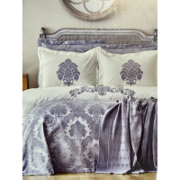 Набор постельное белье с покрывалом + плед Karaca Home - Adrienne gri серый евро
