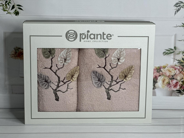 Набор махровых полотенец Piante Home из двух штук 50х90+70х140 см с вышивкой модель 18