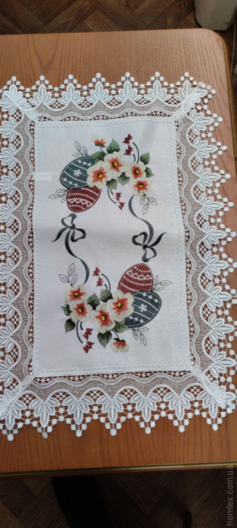 Серветка великодня лляна з вишивкою та мереживом Alltex 40x60 см, модель 5